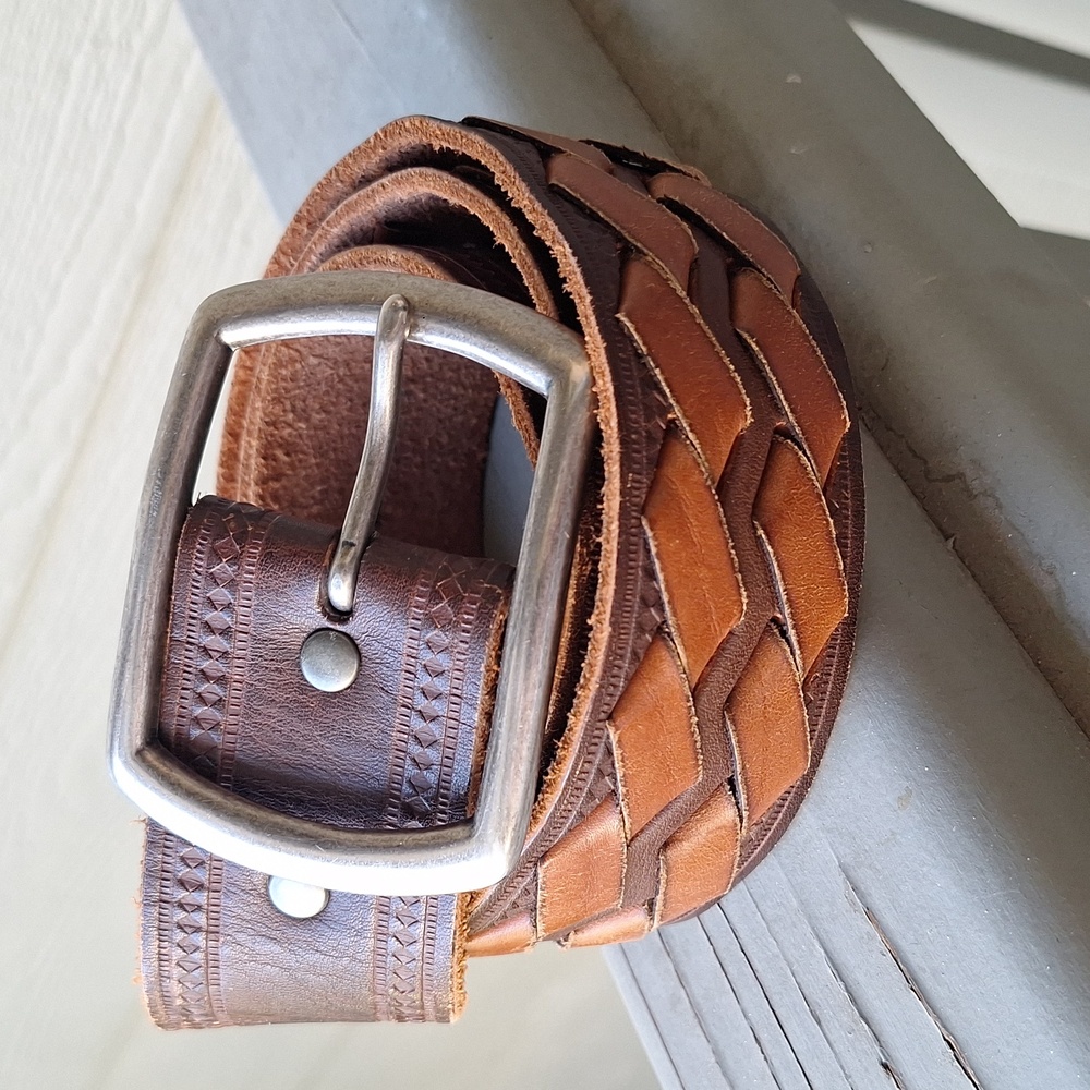 The Buckle Vintage 2 Toned Braided Leather Belt Boho Western Size L